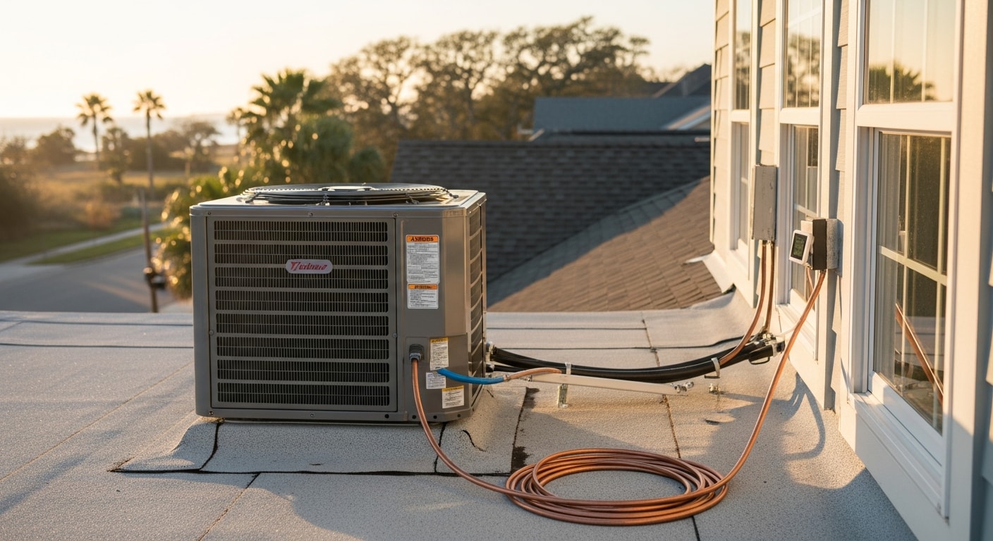 HVAC technician servicing air conditioning unit