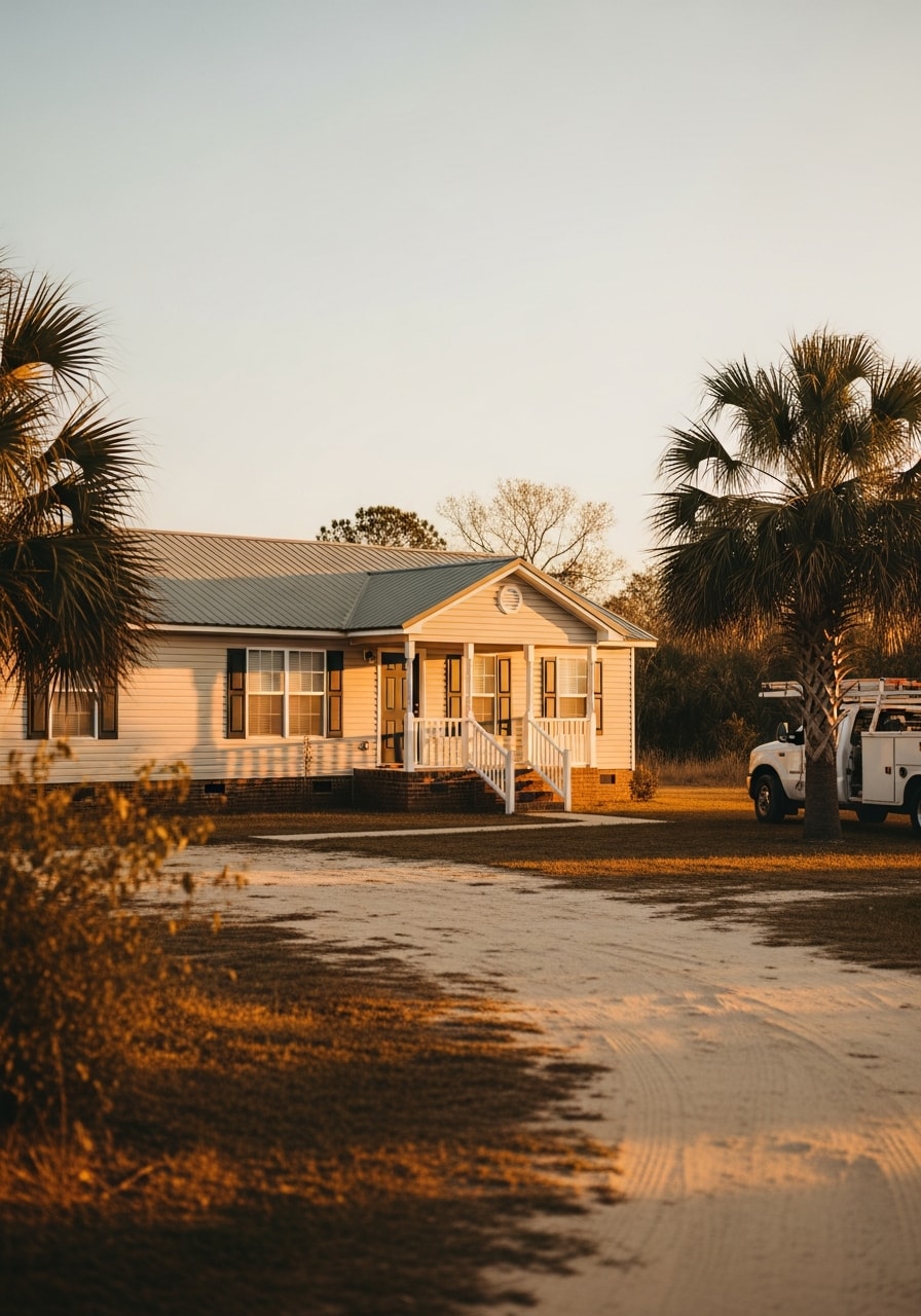 Contractor standing in front of a Longs home with rural setting, representing expertise in country property maintenance.