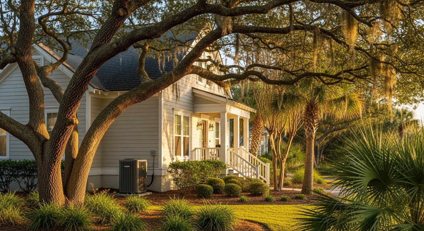 Coastal North Myrtle Beach home with mature landscaping and well-maintained exterior, representing residential properties in the area.